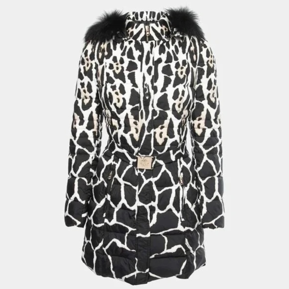 Roberto Cavalli Black Animal Printed Down Jacket